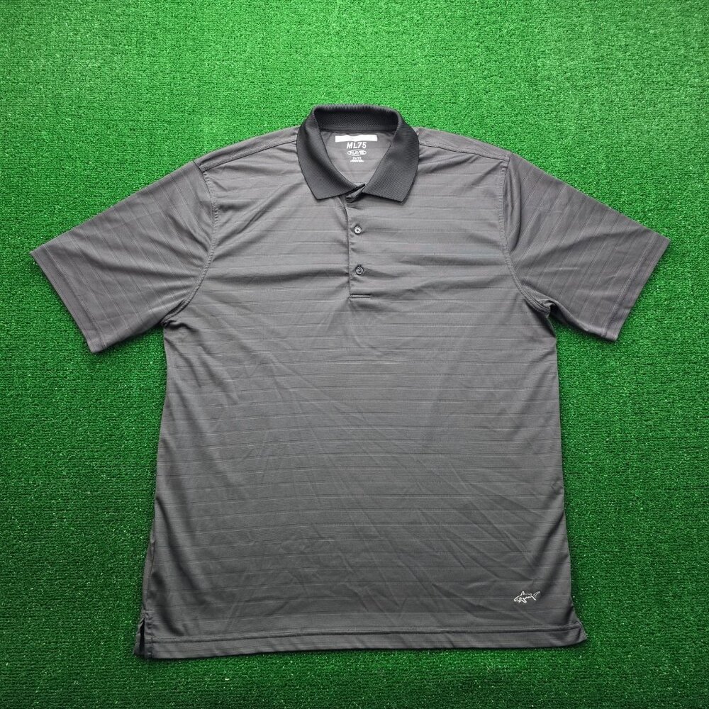 Greg Norman ML75 Polo Shirt Mens XL Black Striped Golf Performance Play Dry